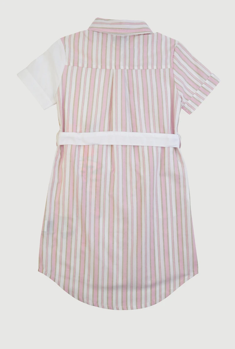 Girls Striped Positive Vibes Graphic Shirt Dress, Multi, Size 14-16