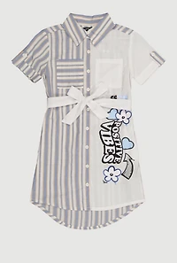 Girls Striped Positive Vibes Graphic Shirt Dress, Blue, Size 10-12