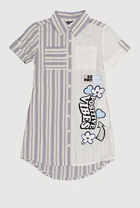 Girls Striped Positive Vibes Graphic Shirt Dress