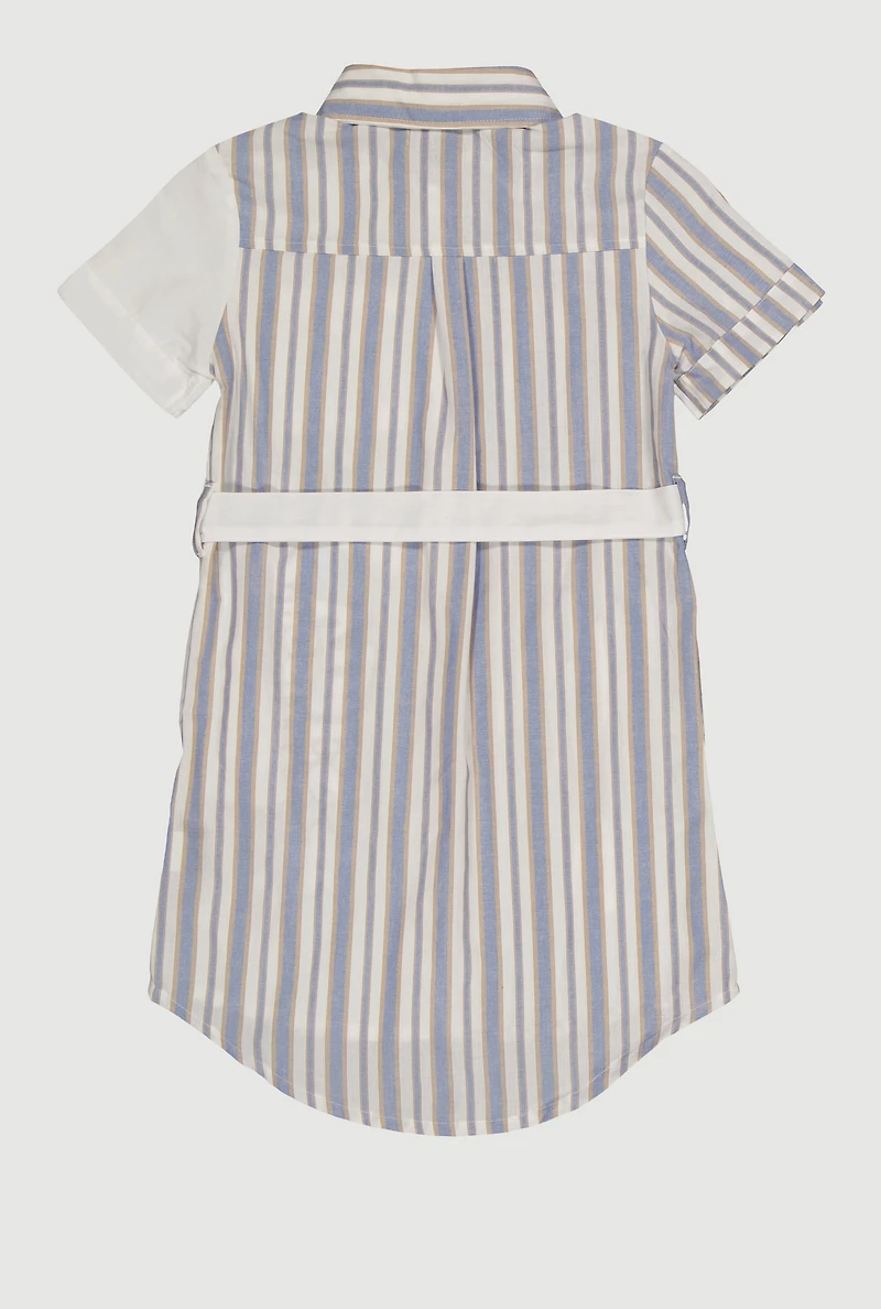 Girls Striped Positive Vibes Graphic Shirt Dress, Blue, Size 14-16