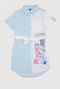 Girls Striped Sassy Vibes Graphic Shirt Dress, Blue, Size 10-12