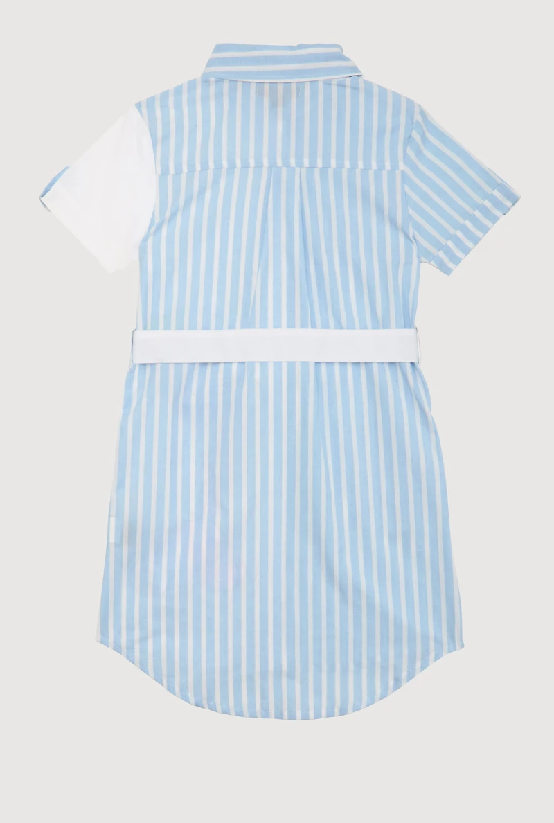 Girls Striped Sassy Vibes Graphic Shirt Dress, Blue, Size 10-12