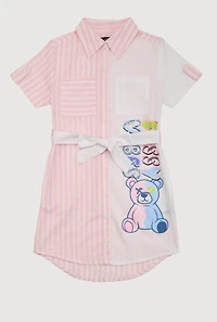 Girls Striped Sassy Vibes Graphic Shirt Dress, Pink, Size 14-16