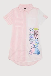 Girls Striped Sassy Vibes Graphic Shirt Dress, Pink, Size 14-16