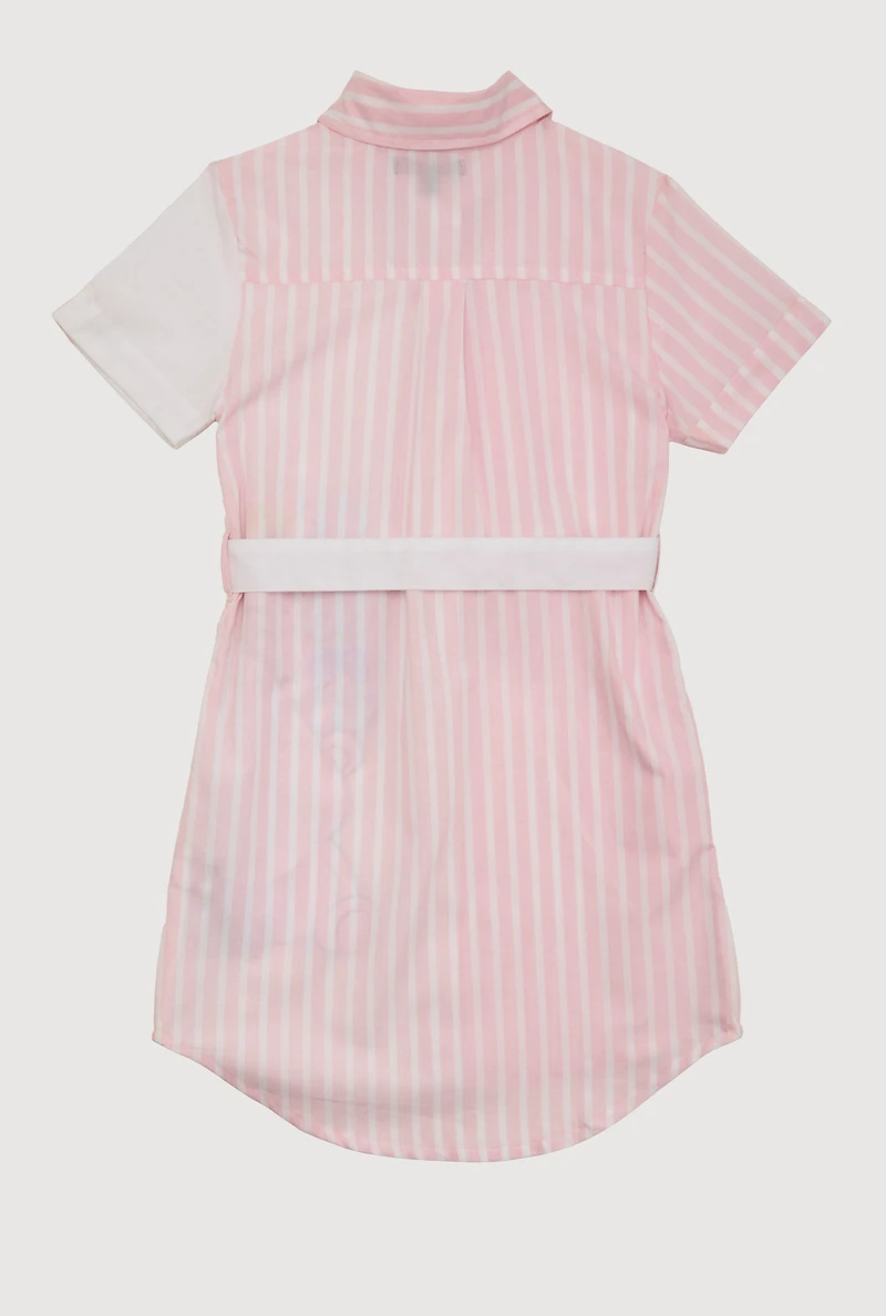 Girls Striped Sassy Vibes Graphic Shirt Dress, Pink, Size 10-12