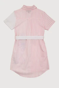 Girls Striped Sassy Vibes Graphic Shirt Dress, Pink, Size 10-12
