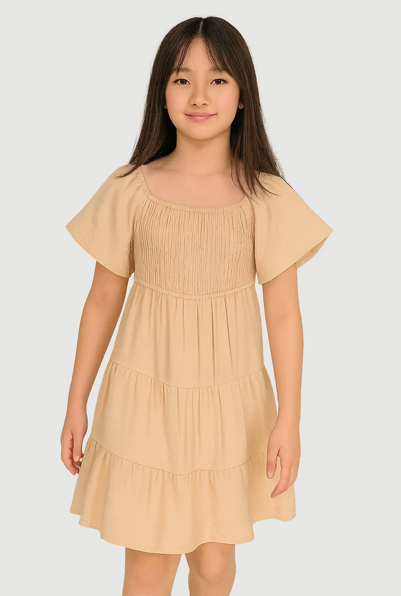 Girls Smocked Tiered Dress, 7-8