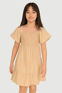 Girls Smocked Tiered Dress