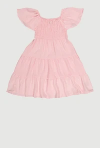 Girls Smocked Tiered Dress, Pink, Size 7-8