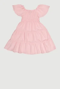 Girls Smocked Tiered Dress, Pink, Size 7-8