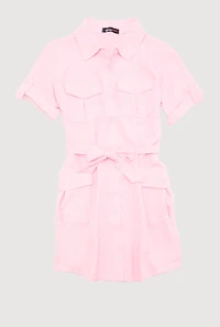 Girls Airy Utility Shirt Dress, Pink, Size 14-16