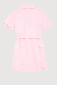 Girls Airy Utility Shirt Dress, Pink, Size 14-16