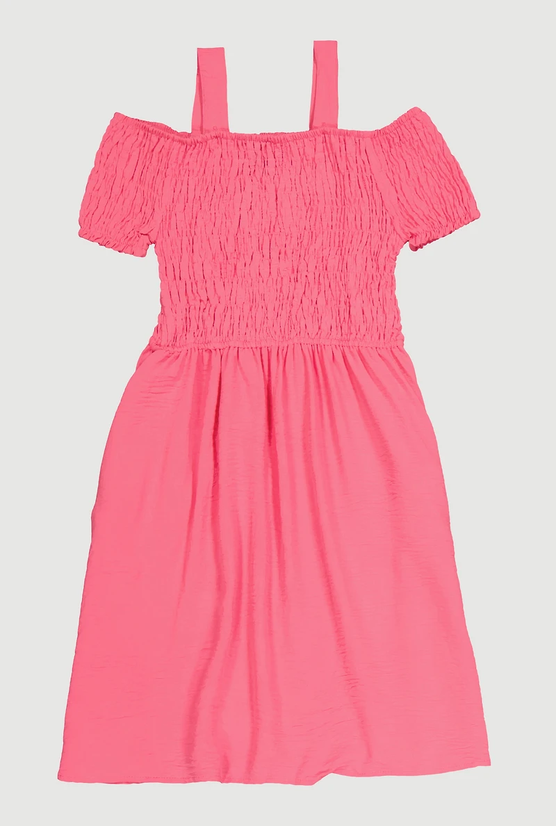 Girls Smocked Cold Shoulder Dress