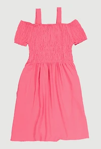 Girls Smocked Cold Shoulder Dress