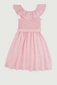 Girls Airy Ruffle Overlay Tie Waist Skater Dress,