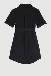 Girls Airy Tabbed Sleeve Shirt Dress, Black, Size 10-12