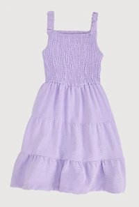 Girls Airy Smocked Tiered Sundress, Purple, Size 10-12