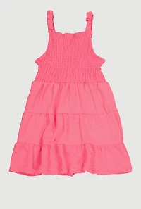 Girls Airy Smocked Tiered Sundress, Pink, Size 10-12
