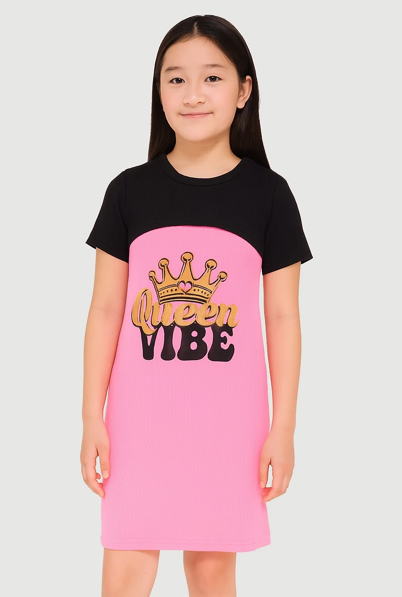 Girls Queen Vibe Tank Dress with Short Sleeve Shrug