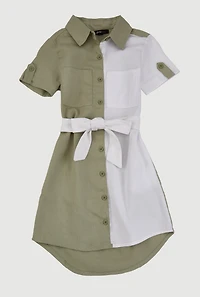 Girls Color Block Shirt Dress, 10-12