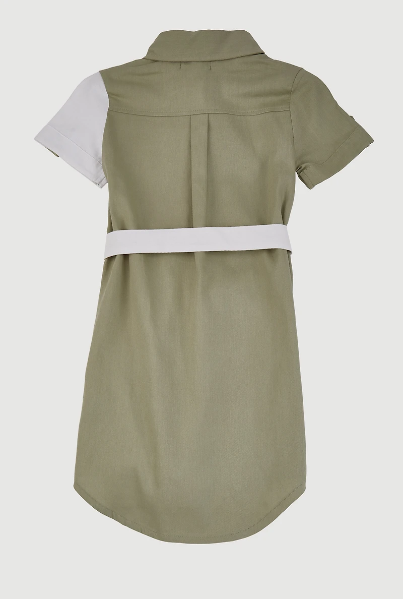 Girls Color Block Shirt Dress, 10-12