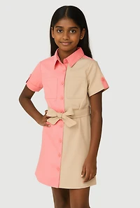 Girls Color Block Shirt Dress