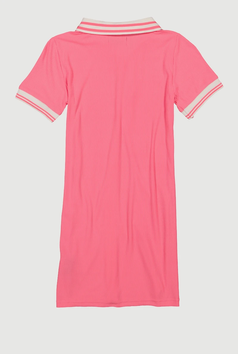 Girls Rhinestone Love Varsity Polo Dress, Pink, Size 10-12