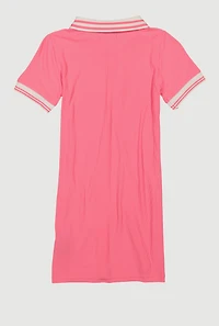 Girls Rhinestone Love Varsity Polo Dress, Pink, Size 10-12