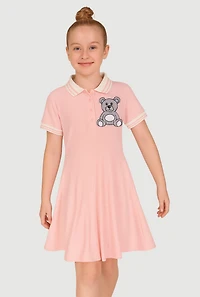 Girls Rhinestone Teddy Graphic Skater Dress