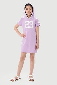 Girls 23 Varsity Stripe Detail Hooded Dress