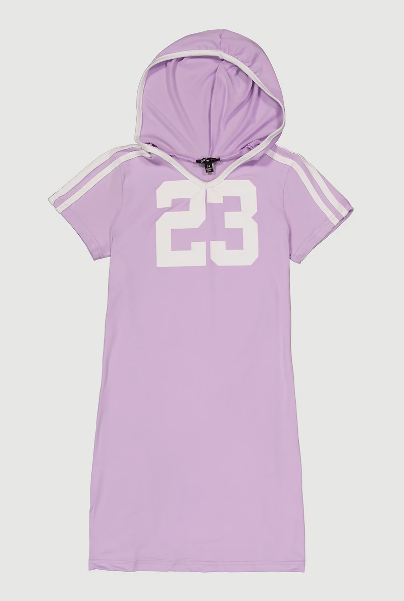 Girls 23 Varsity Stripe Detail Hooded Dress