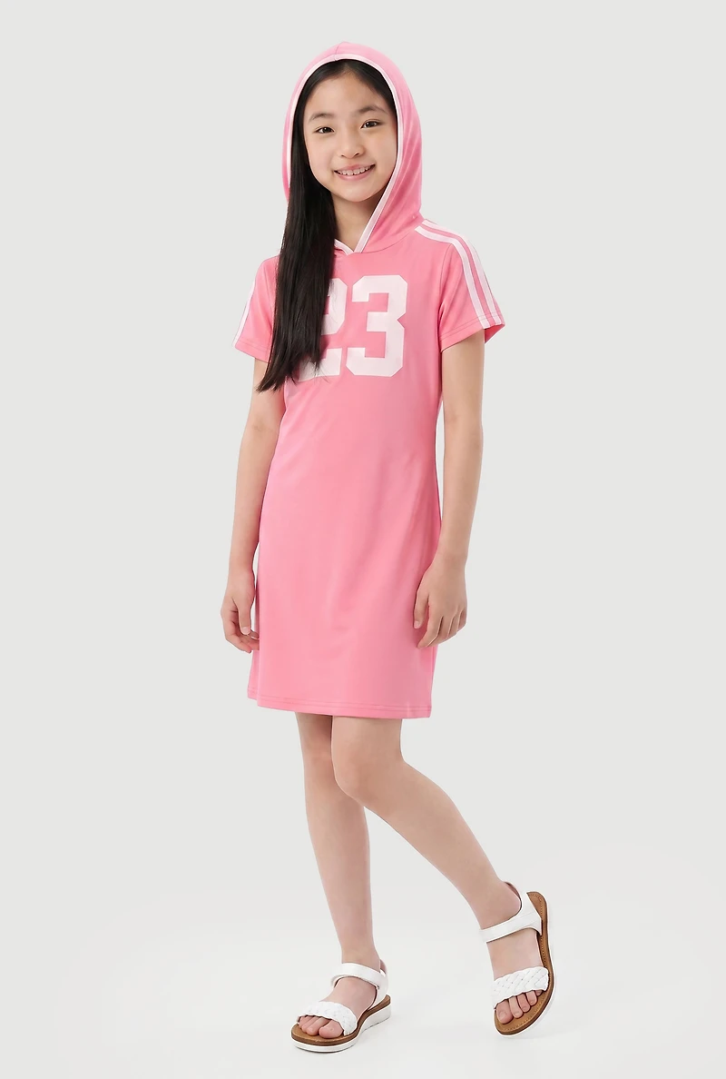 Girls 23 Varsity Stripe Detail Hooded Dress