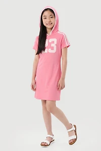 Girls 23 Varsity Stripe Detail Hooded Dress
