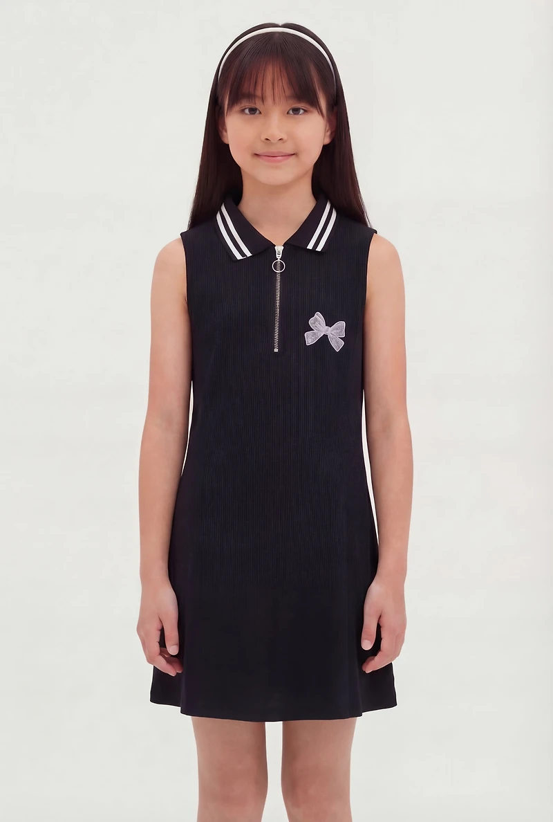 Girls Bow Graphic Sleeveless Polo Dress