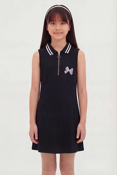Girls Bow Graphic Sleeveless Polo Dress