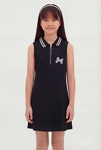 Girls Bow Graphic Sleeveless Polo Dress