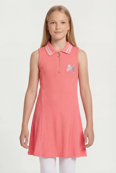 Girls Bow Graphic Sleeveless Polo Dress