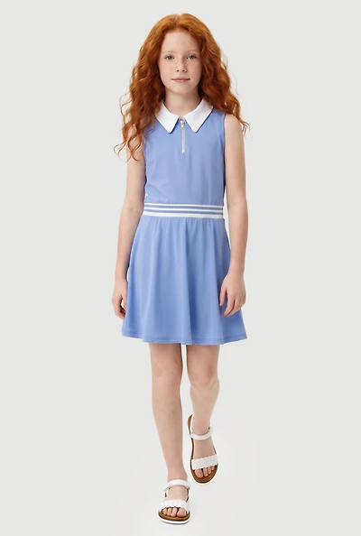 Girls Sleeveless Quarter Zip Polo Tennis Dress