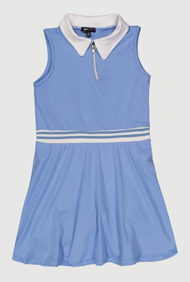 Girls Sleeveless Quarter Zip Polo Tennis Dress