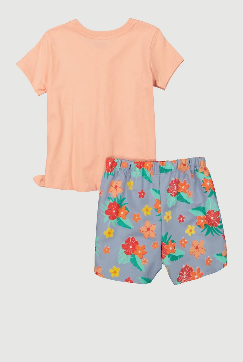 Little Girls Moana Tie Side Graphic Tee and Shorts, Orange, Size 4