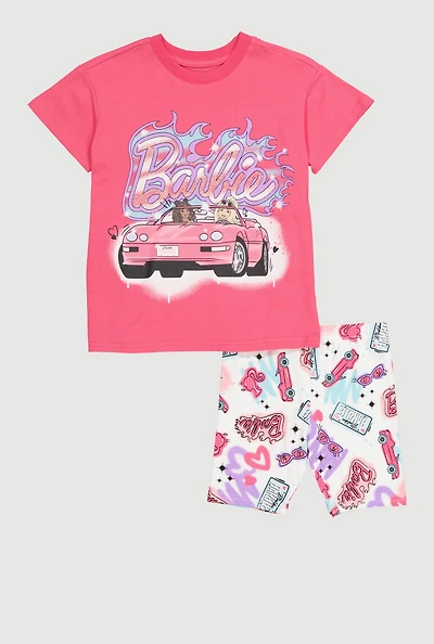 Little Girls Barbie Graphic Tee and Biker Shorts