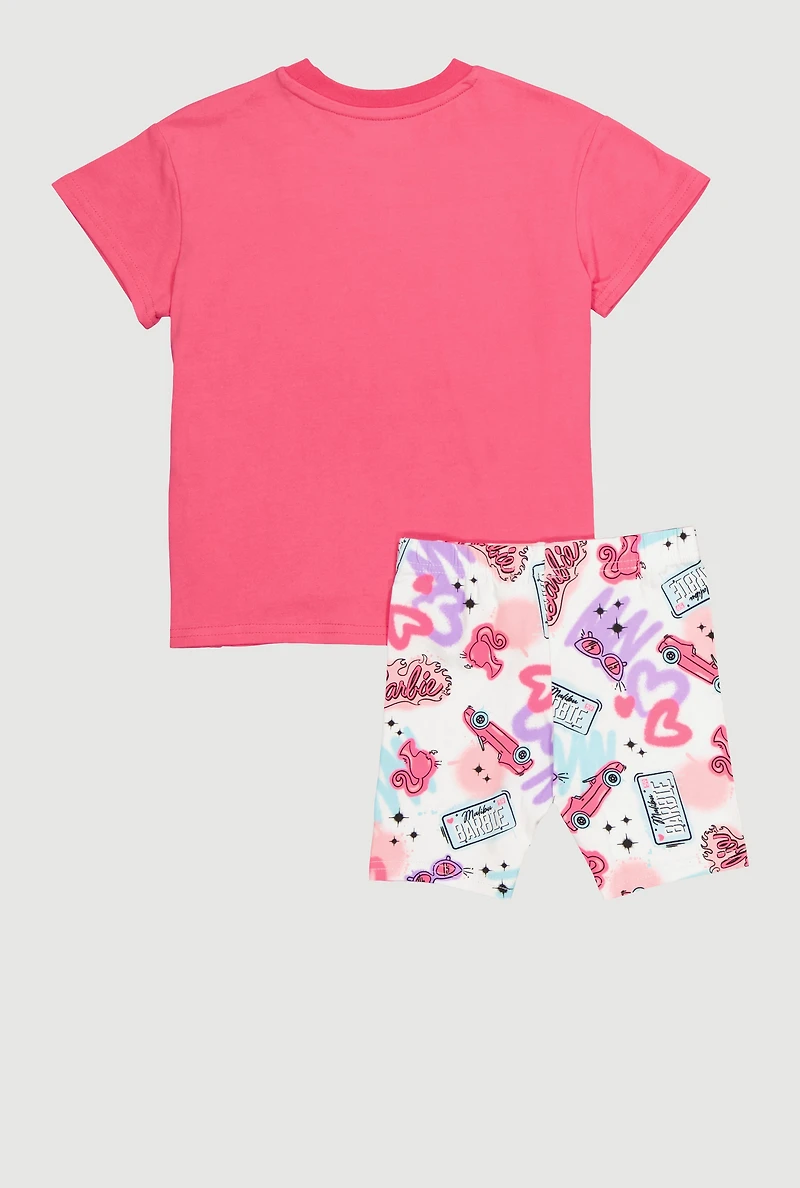 Little Girls Barbie Graphic Tee and Biker Shorts
