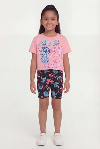 Little Girls You and Me 4 Eva Stitch Graphic Tee with Biker Shorts
