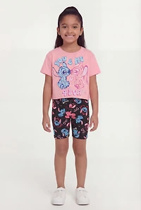 Little Girls You and Me 4 Eva Stitch Graphic Tee with Biker Shorts