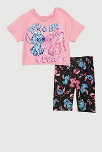 Little Girls You and Me 4 Eva Stitch Graphic Tee with Biker Shorts