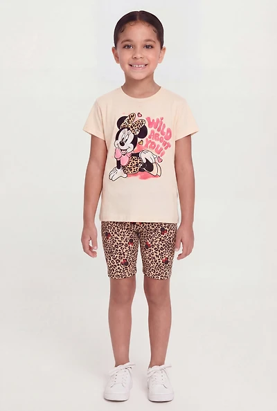 Little Girls Wild About You Minnie Graphic Tee and Biker Shorts