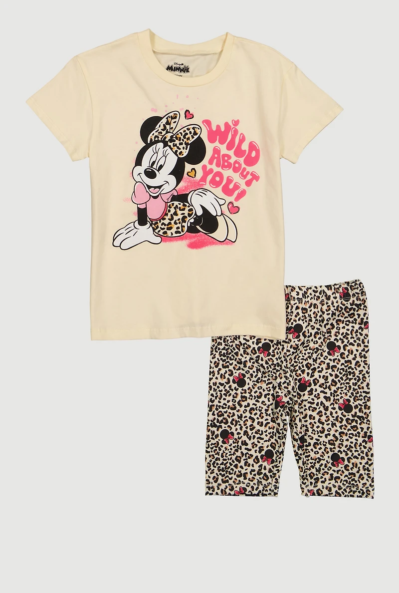 Little Girls Wild About You Minnie Graphic Tee and Biker Shorts