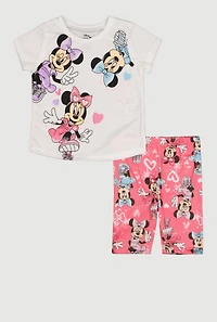 Little Girls Minnie Mouse Graphic Tee and Biker Shorts