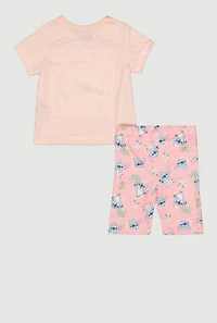 Little Girls Aloha Hawaii Stitch Graphic Tee and Biker Shorts