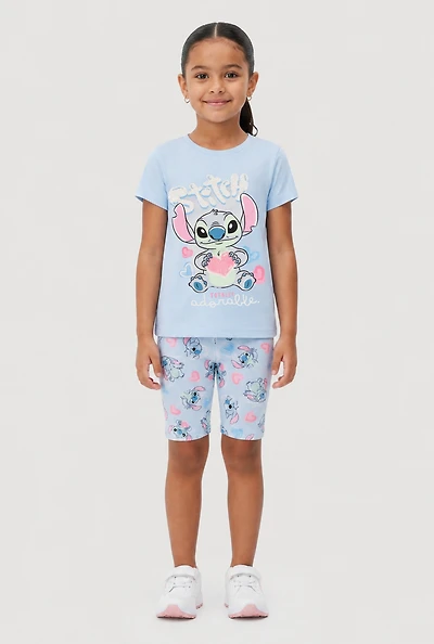 Little Girls Totally Adorable Stitch Graphic Tee and Shorts